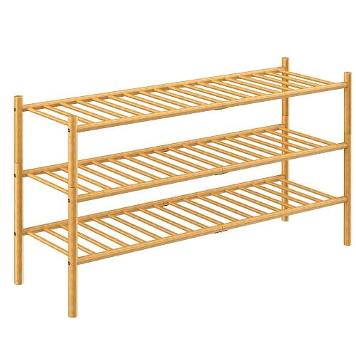 ROMGUAR CRAFT 3-Tier Bamboo Long Shoe Rack, Free Standing Wood Shoe Shelf Storage Organizer for Closet Entryway Stackable 35"x11"x20" (Natural) thumbnail 7