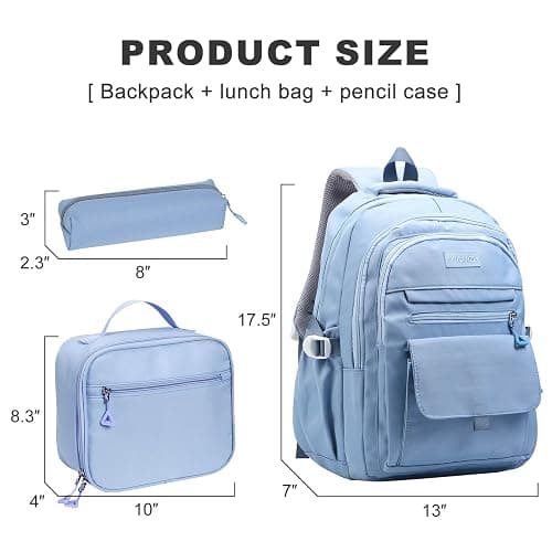 Phaoullzon Teen Girls School Backpack with Lunch Box for Boys, College Aesthetic Laptop Bookbag for Women,Blue - Blue thumbnail 3