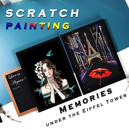 Rainbow Scratch Painting Paper By BOTEEN, City Series Night Scene,Scratch Painting Creative Gift,Scratchboard for Adult and Kids,with 4 Tools,Size:11.7''x8.3''（8pack） - Street corner&pretty girl thumbnail 7