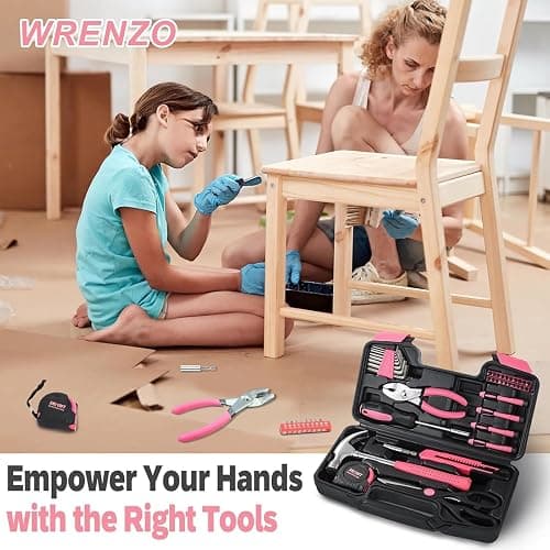 Wrenzo 39-Piece Household Tool Set in - Perfect for Home, Garage, Office and Dorm Use - Essential Tools for The Whole Family (Pink) thumbnail 7