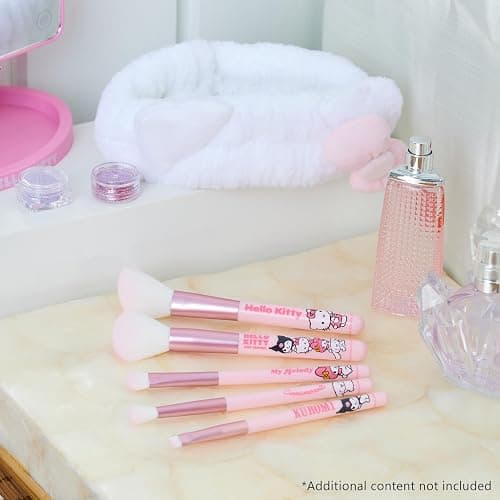 Hello Kitty Makeup Brush Set of 5 Kawaii Fluffy Makeup Headband Women Teens Girls Powder Brush Eyeshadow Brush Beauty Set Anime Cute Gifts thumbnail 2