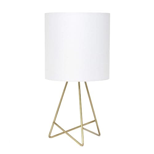 Simple Designs LT2066-GDW 13.5" Down to The Wire Metal Table Lamp with Fabric Shade, Gold with White Shade - Image 1