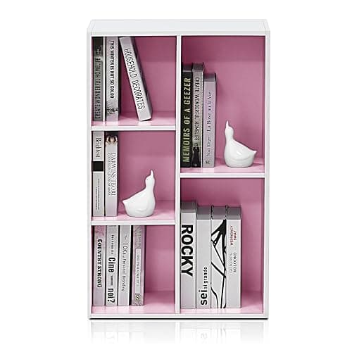 Furinno LUDER Book Shelf, 5-Cube Bookshelf, Reversible Bookcase, 9.4 x 19.5 x 31.5, for Living Room, Bedroom, Home Office, White/Pink thumbnail 6