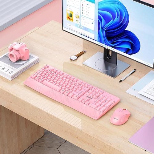 MEETION Wireless Keyboard and Mouse, Full-Sized Cordless Keyboard with Wrist Rest, 3 DPI Adjustable Mouse, Keyboard and Mouse Set with 2.4GHz USB Receiver, for PC/Computer/Laptop/Windows/Mac, Pink thumbnail 7