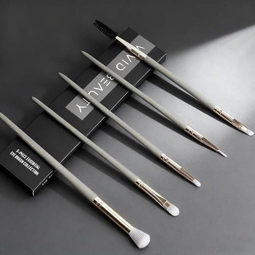 Small Makeup Brush Set 5pcs, Eye Makeup Brushes for Eyeshadow, Eyeliner & Eyebrow – Tiny Makeup Brush with Blending, Concealer, Detail & Dual-Ended Brow Spoolie, Wooden Handle, Eye Brush Kit (Grey) thumbnail 7