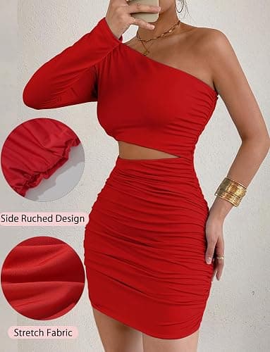 Adigau Robe Sexy pour Femme Robes à Manches Longues et Épaules Dénudées Mini Robe de Soirée Robes Moulante Élégante pour Clubbing Cocktail Fête thumbnail 5