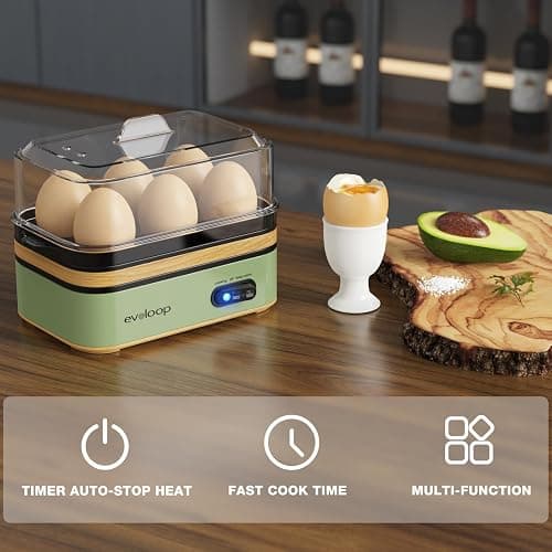 Evoloop Rapid Egg Cooker Electric 6 Eggs Capacity, Soft, Medium, Hard Boiled, Poacher, Omelet Maker Egg Poacher With Auto Shut-Off, BPA Free (Green) thumbnail 4