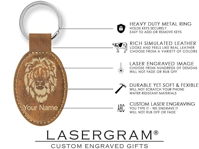 LaserGram Oval Keychain, Horse Head 1, Personalized Engraving Included (Rustic with Gold) thumbnail 7