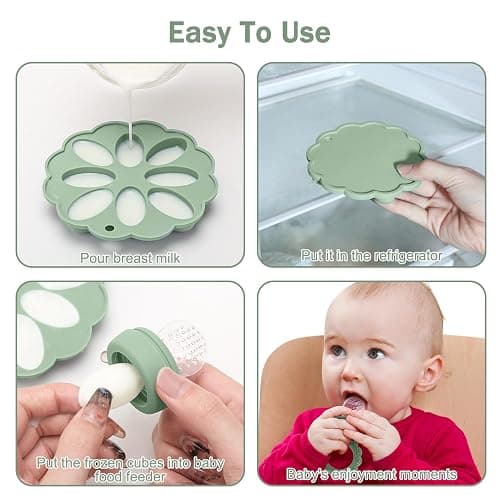 3 Pack Silicone Teething Mitten for Babies with Baby Fruit Food Feeder & Freezer Tray Set, BPA Free Infant Teething Relief Toy for 3 Month+, Additional Silicone Sacs thumbnail 6