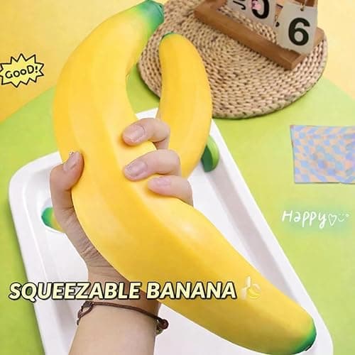 Bannana Squishy Toy, 2026 New Giant Banana Squishy, Banana Squishys Jumbo, Soft Jumbo Squishys Bananas Toys for Stress Relief and Enhancement for Work School, Soft PU Foam（17 Inch thumbnail 2