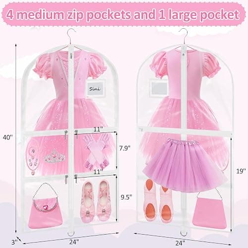 Wsaeig Garment Bags for Dance Costumes - 40 Inch Clear PVC with 5 Zipper Pockets (3 Pack, White) - Kids Dance Garment Bag for Dancers, Hanging Clothes Storage, Competitions & Travel (‎Clear White) thumbnail 2