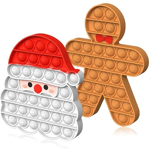 2 Pack Christmas Pop Poppet It Fidget Toys Set - Santa & Gingerbread Man, Christmas Eve Box Party Bag Stocking Fillers for Kids Gifts for Boys Girls Baby Xmas Popit Sensory Toy Game - Image 1