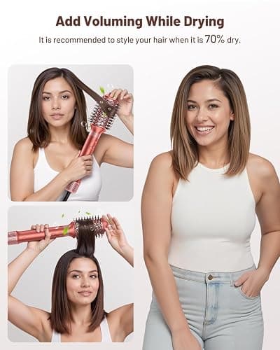 HITTIONA High-Speed 5 In 1 Hair Styler, Professional Hot Air Styler No Heat Damage Frizz-Free for Volumizer, Curl, Straighten, Drying, 1500W Negative Ionic Blow Dryer Brush with Travel Bag, Coral-Red thumbnail 6