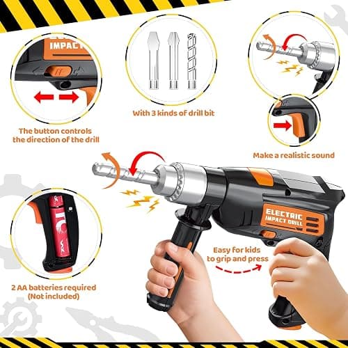 OCHIDO Kids Tool Set with Tool Box & Electronic Toy Drill, 41PCS Toddler Tool Set Kids Construction Toys for Ages 3,4,5,6,7,8, Kid Tools Boy Toys for Boys Christmas Birthday Gifts thumbnail 6