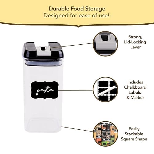 Simply Gourmet Airtight Food Storage Containers with Lids – 6 Piece Slim Kitchen Pantry Organization Set, 5 Cup Capacity, BPA-Free Clear Plastic, Stackable Containers for Flour, Sugar, Rice, Snacks thumbnail 5