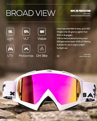 BATFOX Dirt Bike ATV Goggles Motorcycle Gear Riding Motocross Dirtbike 4-Wheeler MX DH Accessories Goggles Glasses for Men Women Youth UV400 Protection Dust-proof Anti-Slip Strap thumbnail 5