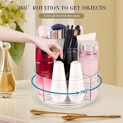 360° Rotating Makeup Organizer Clear Lazy Susan Organizer for Vanity, Cosmetic Display Cases for Bathroom Countertop, Makeup Storage Organizer, Desktop Dresser Sundries Storage Boxes thumbnail 5