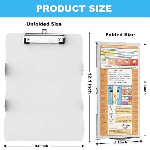 Cooperwin Clipboards Nursing Clipboard Trifold Foldable, 3 Layers Aluminum Nurse Clipboards with Nursing Edition Cheat Sheets Folding Pocket Size for Students, Nurses and Doctors (Light G) thumbnail 2