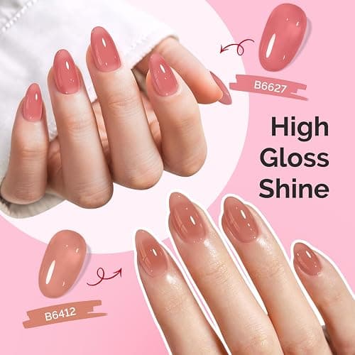 MelodySusie Jelly Gel Nail Polish Set,6 Transparent Colors,Milky or Jelly Texture,Classic Basic Colors Soak Off UV LED Light Cure or Salon Manicure and Nail Art DIY at Home thumbnail 5