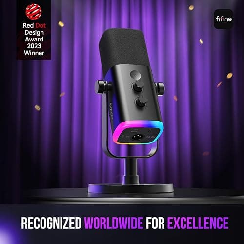 FIFINE USB/XLR Dynamic Microphone for Podcast Recording, PC Computer Gaming Streaming Mic with RGB Light, Mute Button, Headphones Jack, Desktop Stand, Vocal Mic for Singing YouTube-AmpliGame AM8 thumbnail 2