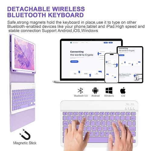 APHBZGE for iPad 6/5th Generation Case with Keyboard 2018/2017,Detachable Bluetooth Keyboard case for iPad Air 2/1,iPad Keyboard Case 9.7 inch with Pencil Holder,Square Keycaps,Purple thumbnail 5