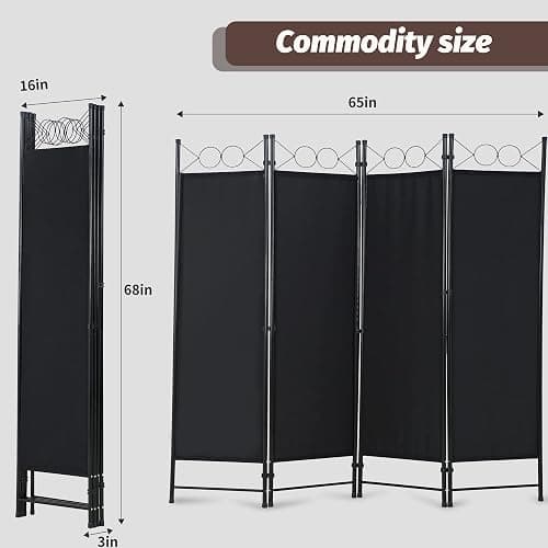 4 Panel Room Divider, 5.6FT Folding Portable Privacy Divider Metal Frame & Fabric Screen Freestanding Partition Screen for Bedroom Meeting Room Office (Black) thumbnail 2