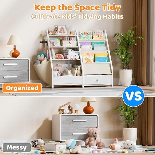 HAVLOTII Kids Bookshelf and Toy Storage - Book Shelf for Kids Rooms, Toddler Bookshelf Baby Bookcase for Nursery, Montessori Toy Organizer, White thumbnail 6