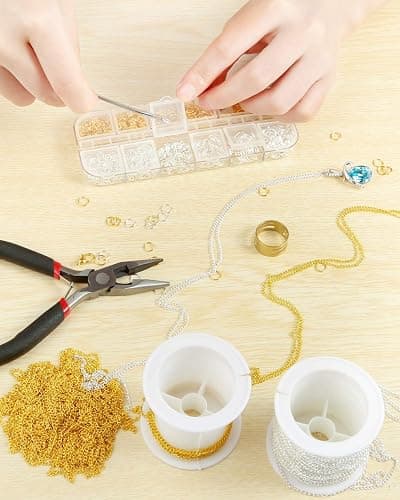 PP OPOUNT 65 Feet Jewelry Chains Necklace Chains 2 mm Jewelry Making Chains with 960 Pieces Jump Rings 40 Pieces Lobster Clasps Jewelry Making Tools (Gold, Silver Total in 65 Feet) thumbnail 2