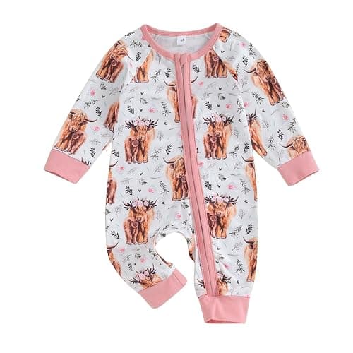 Karwuiio Baby Boy Girl Western Clothes Cow Print Long Sleeve Romper Jumpsuit One Piece Newborn Fall Winter Outfit - Image 1