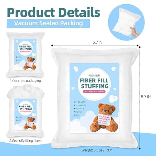 Hayunfiys Fiberfill Stuffing for Stuffed Animals, Crafts, Cushion, 3.5oz | Premium Soft Polyester Fiber Fill | Quick Rebound | Machine Washable | Ideal Stuffing for Crafts, Clouds, Pillows thumbnail 2