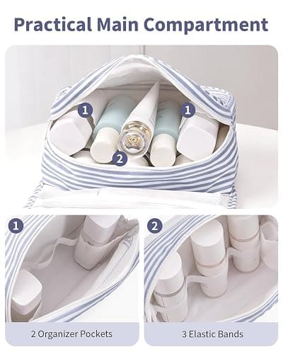 Narwey Small Hanging Toiletry Bag for Travel Women Girl, Striped Toiletries Travel Bag with Hook, Hanging Makeup Bag Organizer Make Up Cosmetic Bags, Gifts for Kids Teen (Greyish Blue Stripe) thumbnail 4