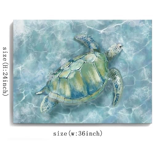 YJYart Canvas Wall Art for Bedroom Sea Turtle Wall Decor Pictures for Wall Blue Artwork Pictures Green Turtle Wall Decorations for Bathroom Bedroom Home Office 24 x 36 inches thumbnail 7