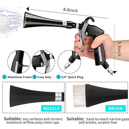 GOCCIDA Tornado Dry Cleaning Gun with Brass Adjustable Air Flow Nozzle,Air Blower Gun Quickly Blasts Dirt and Dust from Surface Works with Air Compressor Black thumbnail 3