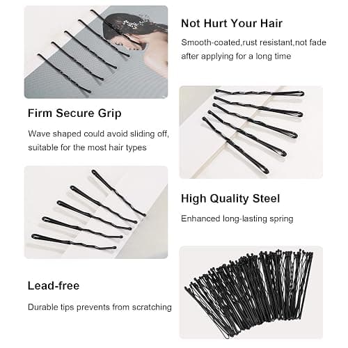 60 Black Seamless Hair Ties and 60 Black Bobby Pins with Box for Thick, Heavy, and Curly Hair - No Metal Ponytail Holders for Girls and Women thumbnail 6