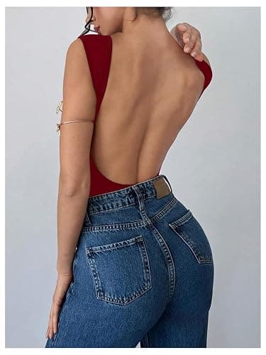 Milumia Women Sexy Open Back Tank Top Bodysuit Boat Neck Sleeveless Party Leotards thumbnail 4