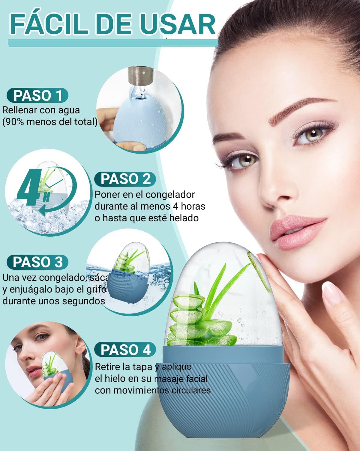 Rodillo de Hielo Facial, Ice Roller Facial para Cara y Ojos Reutilizable, Molde de Hielo Facial para Mejora La Piel Opaca/Piel Firme/Elimina la Hinchazón de Los Ojos/Elimina Las Ojeras (Verde) thumbnail 8