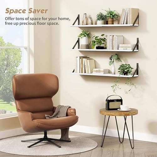 Forbena White Floating Book Shelves for Wall, 36 Inches Long Wall Shelves with Metal Brackets for Bedroom, Large Floating Bookshelf Bookshelves for Living Room Office Classroom (White Wood) thumbnail 4