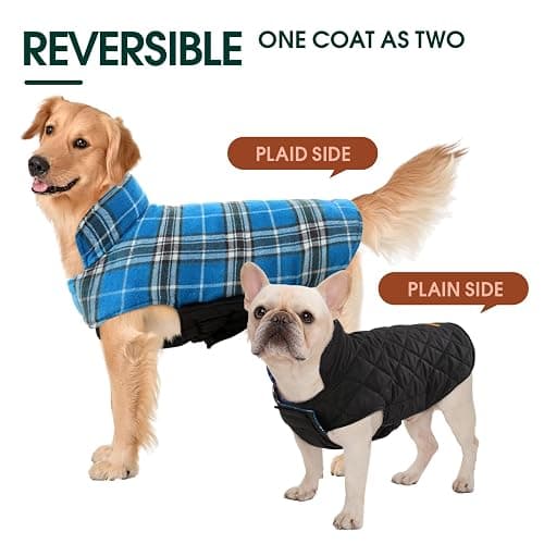 Kuoser Warm Dog Coat, Waterproof Dog Jacket for Extra Large Dogs, Adjustable Durable XXXL Doggie Winter Coat Reversible Puppy Cold Weather Apparel for Large Breed, Blue 3XL thumbnail 4