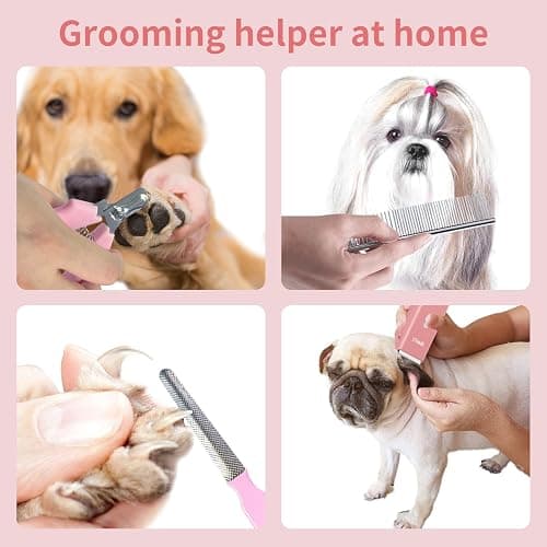 Founouly Pink Dog Cat Clippers, Home Professional Cordless Cat Grooming Tools for Dog Thick Coat Clippers, Low Noise Pet Hair Trimmer Kits with 9-Pieces thumbnail 4