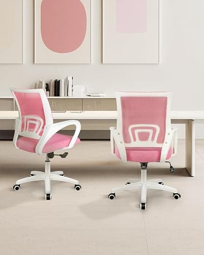 NEO CHAIR Office Desk Computer Chair Ergonomic Mesh Gaming Mid Back Seat with Comfy Lumbar Support Adjustable Height Swivel for Home Task (Pink) thumbnail 2