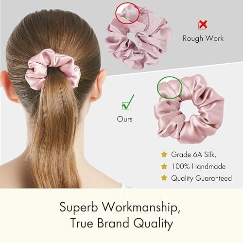 LILYSILK Women's 100% Silk Hair Scrunchies Ladies Elastic Hair Tie Bobbles Ponytail Holders for All Hair Type and Conditions and Preventing Hair Frizz Breakage Loss,Black+Taupe thumbnail 5