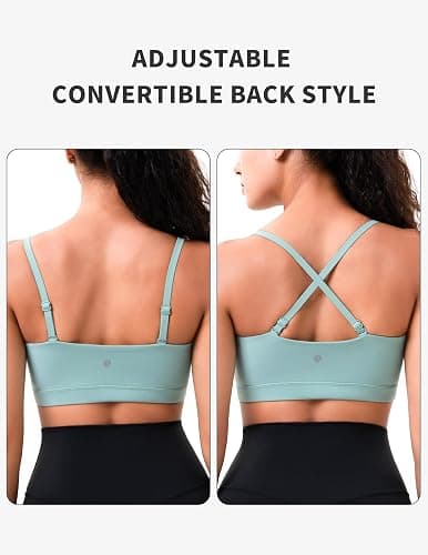 YUNOGA Womens Adjustable Spaghetti Thin Strap Sports Bra Square Neck Padded Wireless Workout Yoga Bra thumbnail 6