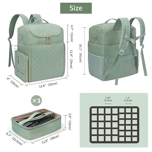 Extra Large Nail Polish Organizer Backpack, Holds 124+ Bottles & Full Size Lamp, Travel Nail Organizers and Storage Bag with 3 Removable Pouches, Portable Nail Supplies Case (Rhombus Green, 124 Slots) thumbnail 2