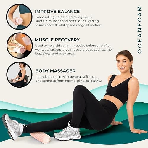 Oceanfoam Ripple Travel Foam Roller (11" x 3.35") Firm Mini Foam Roller for Physical Therapy, Deep Tissue Massage, Back Pain - High Density, Ergonomic Wave Textured - Yoga, Pilates, Exercise (Blush) thumbnail 5