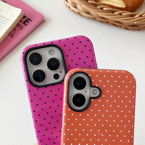 Sayoaho Compatible with iPhone 16 Case, Fashion Cute Polka Dot Pattern Aesthetic Design for Women, Soft TPU and Hard Back Shockproof Phone Case for iPhone 16 6.1 inch, Hot Pink thumbnail 5
