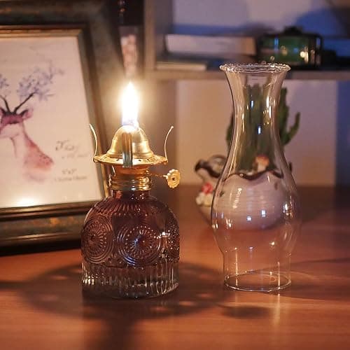 GXFCCYXT 2 Pieces Oil Lamps for Indoor Use Gradient Brown Vintage Glass Clear Kerosene Lamp Indoor Decorative Hurricane Lamp Oil Lantern for Home Tabletop Emergency Lighting TYH thumbnail 2