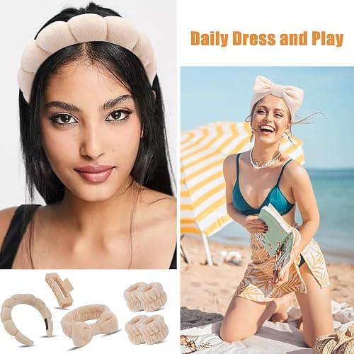 FDRJKN 7 Pack Skincare Headband Set, Spa Headband And Wristband Set, Non Slip Headband For Washface, Teen Girl Gifts, Unisex Adult & Children thumbnail 7