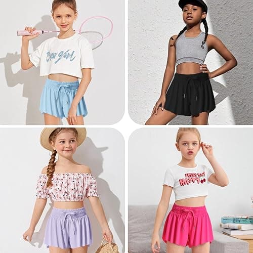 Girls Flowy Shorts Butterfly Shorts for Kids with Pocket 2-in-1 Athletic Shorts Running Shorts for Girls thumbnail 5