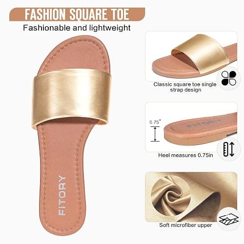 FITORY Women's Slide Sandals Fashion Round Toe With Classic Single Strap Slippers for Beach Size Size 6-11 thumbnail 4