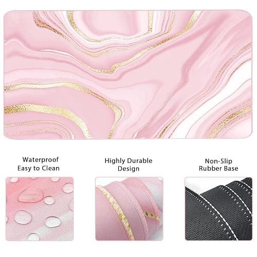 Keyboard Mouse Pad Set, Extended Mouse Pad+Keyboard Wrist Rest Support, Memory Foam Ergonomic Easy Typing, 3Pcs (35.4×15.7 in) Desk Pad Set for Home Office Study Game- Pink Gold thumbnail 4